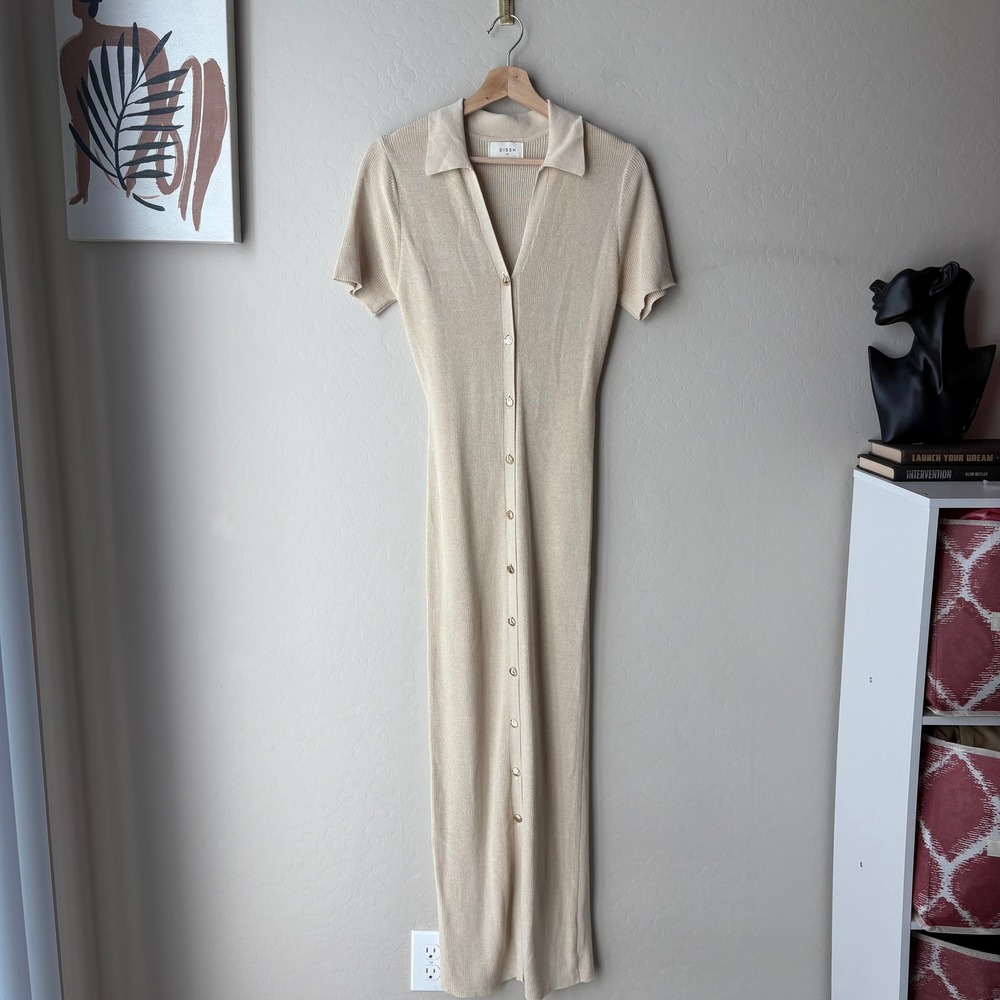 DISSH Dress Liam Beige Ribbed Knit Button Down Maxi Dress Size XS - Picture 2 of 9